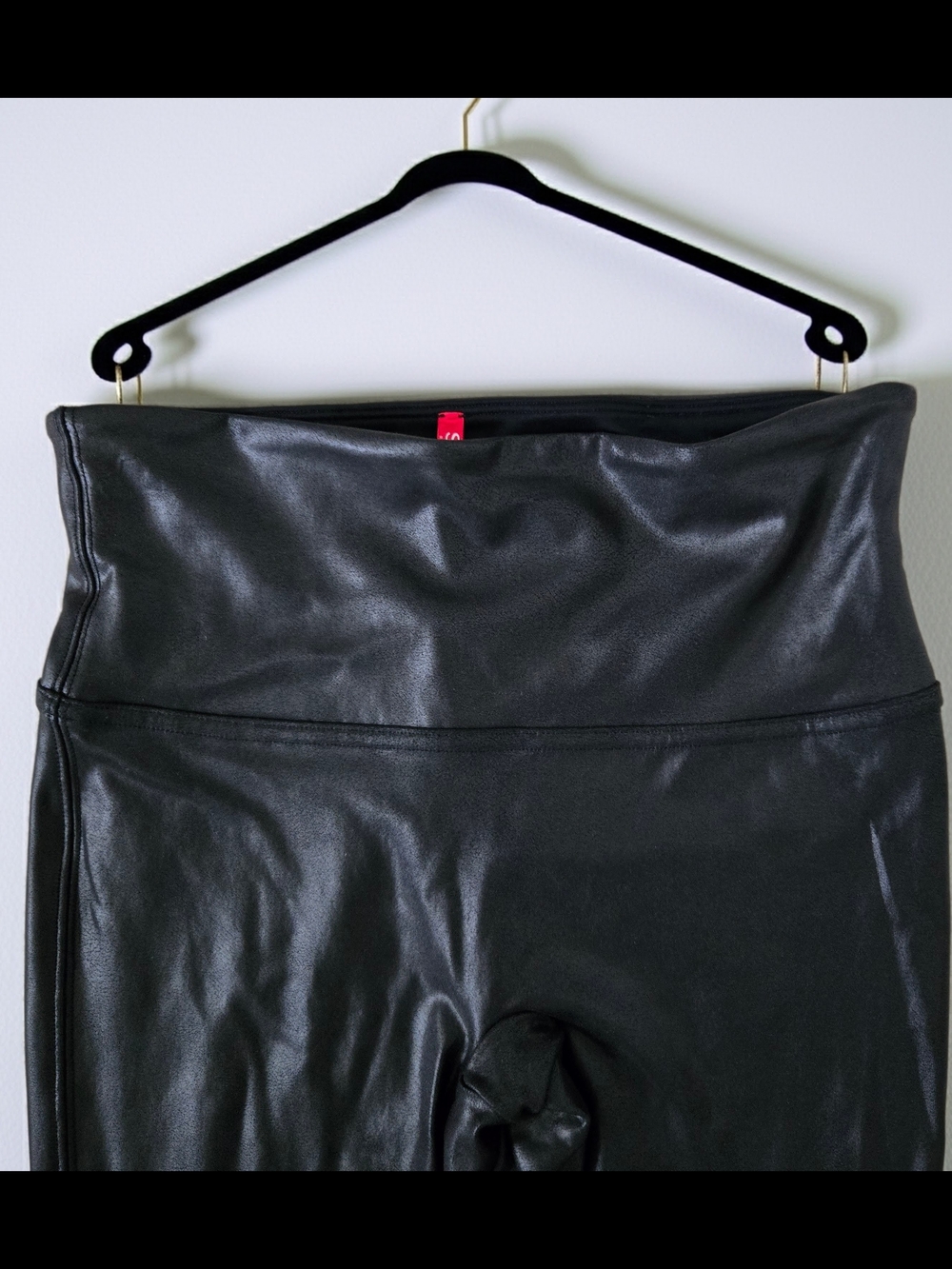 SPANX Black Faux Leather High Waisted Leggings Shaper Slimming Tummy Control -M